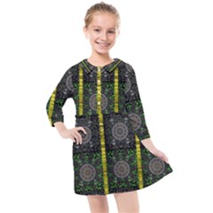 Stars And Flowers Decorative Kids  Quarter Sleeve Shirt Dress by pepitasart