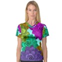 Flowers Stamping Pattern Reason V-Neck Sport Mesh Tee View1