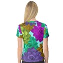 Flowers Stamping Pattern Reason V-Neck Sport Mesh Tee View2