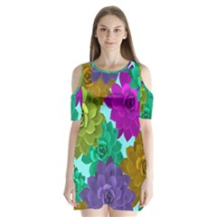 Flowers Stamping Pattern Reason Shoulder Cutout Velvet One Piece by Simbadda