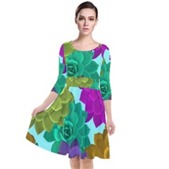 Flowers Stamping Pattern Reason Quarter Sleeve Waist Band Dress