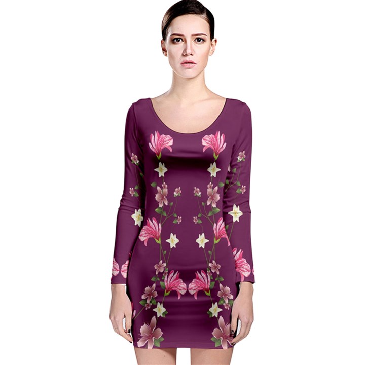 New Motif Design Textile New Design Long Sleeve Bodycon Dress