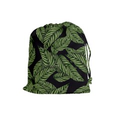 Leaves Black Background Pattern Drawstring Pouch (large) by Simbadda