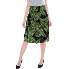 Leaves Black Background Pattern Midi Beach Skirt by Simbadda