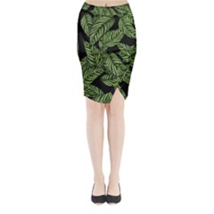 Leaves Black Background Pattern Midi Wrap Pencil Skirt by Simbadda