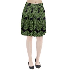 Leaves Black Background Pattern Pleated Skirt by Simbadda