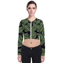 Leaves Black Background Pattern Zip Up Bomber Jacket by Simbadda