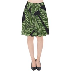 Leaves Black Background Pattern Velvet High Waist Skirt by Simbadda