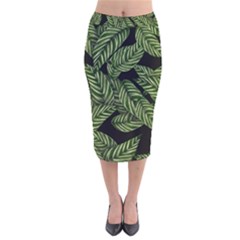 Leaves Black Background Pattern Velvet Midi Pencil Skirt by Simbadda