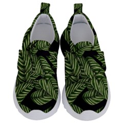 Leaves Black Background Pattern Velcro Strap Shoes by Simbadda