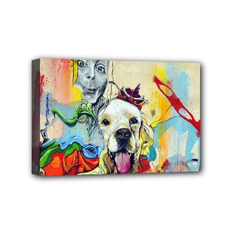 Wall Girl Dog Graphite Street Art Mini Canvas 6  X 4  (stretched) by Simbadda