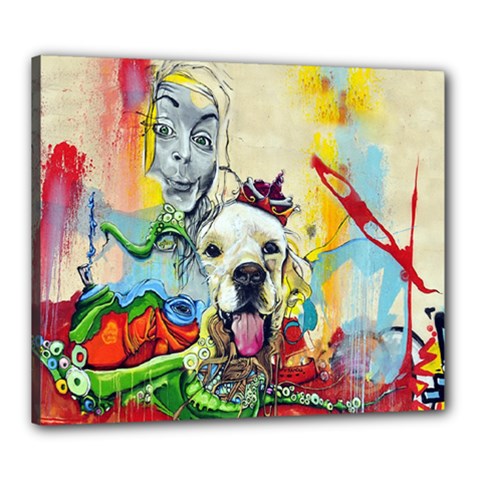 Wall Girl Dog Graphite Street Art Canvas 24  X 20  (stretched) by Simbadda