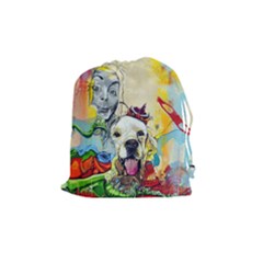 Wall Girl Dog Graphite Street Art Drawstring Pouch (medium) by Simbadda