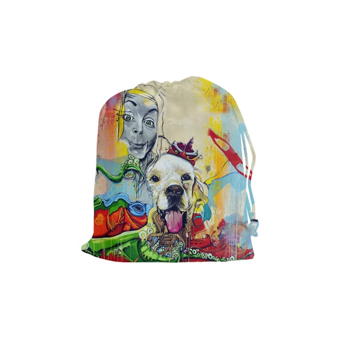 Wall Girl Dog Graphite Street Art Drawstring Pouch (Medium)