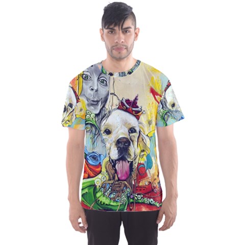 Wall Girl Dog Graphite Street Art Men s Sports Mesh Tee by Simbadda