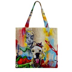 Wall Girl Dog Graphite Street Art Zipper Grocery Tote Bag by Simbadda