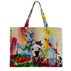 Wall Girl Dog Graphite Street Art Zipper Mini Tote Bag by Simbadda