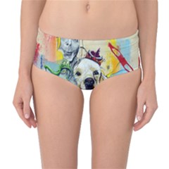 Wall Girl Dog Graphite Street Art Mid-waist Bikini Bottoms by Simbadda