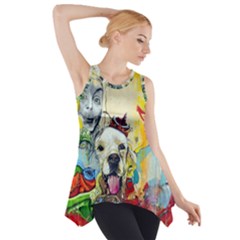 Wall Girl Dog Graphite Street Art Side Drop Tank Tunic by Simbadda