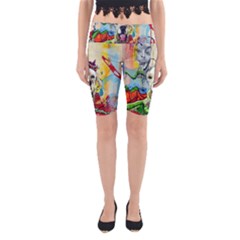 Wall Girl Dog Graphite Street Art Yoga Cropped Leggings by Simbadda