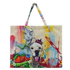 Wall Girl Dog Graphite Street Art Zipper Large Tote Bag by Simbadda