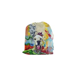 Wall Girl Dog Graphite Street Art Drawstring Pouch (xs) by Simbadda