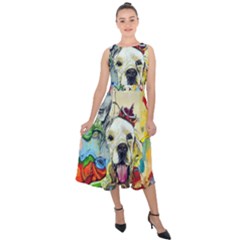 Wall Girl Dog Graphite Street Art Midi Tie-back Chiffon Dress by Simbadda