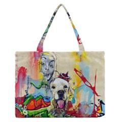 Wall Girl Dog Graphite Street Art Zipper Medium Tote Bag by Simbadda