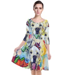 Wall Girl Dog Graphite Street Art Quarter Sleeve Waist Band Dress