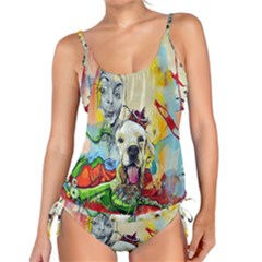 Wall Girl Dog Graphite Street Art Tankini Set by Simbadda