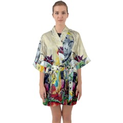 Wall Girl Dog Graphite Street Art Quarter Sleeve Kimono Robe by Simbadda