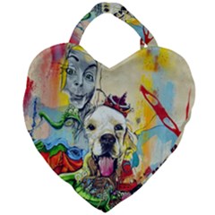 Wall Girl Dog Graphite Street Art Giant Heart Shaped Tote by Simbadda