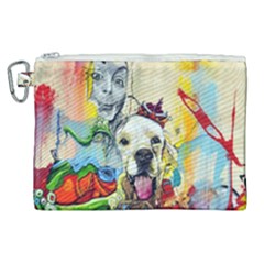 Wall Girl Dog Graphite Street Art Canvas Cosmetic Bag (xl) by Simbadda