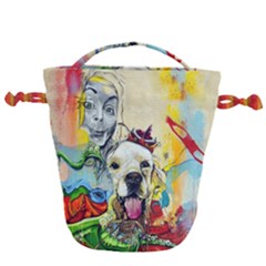 Wall Girl Dog Graphite Street Art Drawstring Bucket Bag by Simbadda