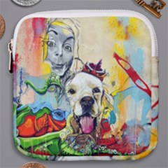 Wall Girl Dog Graphite Street Art Mini Square Pouch by Simbadda