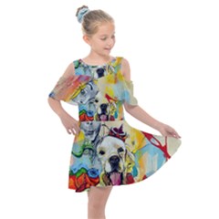 Wall Girl Dog Graphite Street Art Kids  Shoulder Cutout Chiffon Dress