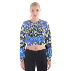 Marguerite Cornflower Vase Blossom Cropped Sweatshirt by Simbadda