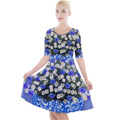 Marguerite Cornflower Vase Blossom Quarter Sleeve A-line Dress by Simbadda