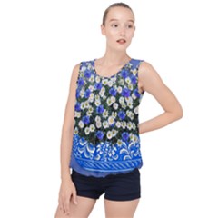 Marguerite Cornflower Vase Blossom Bubble Hem Chiffon Tank Top by Simbadda