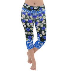 Marguerite Cornflower Vase Blossom Lightweight Velour Capri Yoga Leggings