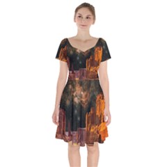 Geology Sand Stone Canyon Short Sleeve Bardot Dress by Simbadda