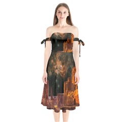 Geology Sand Stone Canyon Shoulder Tie Bardot Midi Dress by Simbadda