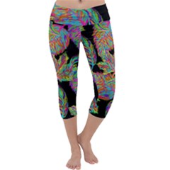 Autumn Pattern Dried Leaves Capri Yoga Leggings by Simbadda