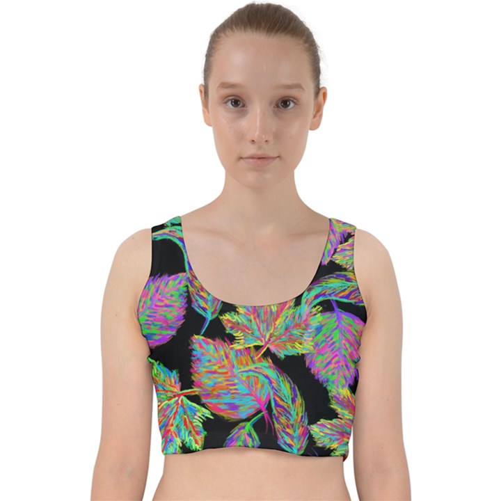 Autumn Pattern Dried Leaves Velvet Racer Back Crop Top