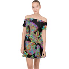 Autumn Pattern Dried Leaves Off Shoulder Chiffon Dress