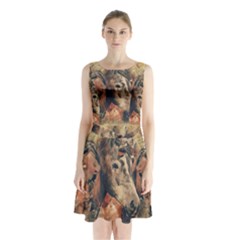 Head Horse Animal Vintage Sleeveless Waist Tie Chiffon Dress by Simbadda