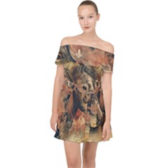 Head Horse Animal Vintage Off Shoulder Chiffon Dress