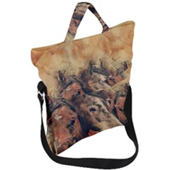 Head Horse Animal Vintage Fold Over Handle Tote Bag