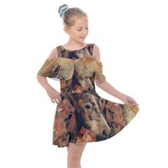 Head Horse Animal Vintage Kids  Shoulder Cutout Chiffon Dress by Simbadda