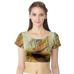 Boat Old Fisherman Mar Ocean Short Sleeve Crop Top by Simbadda